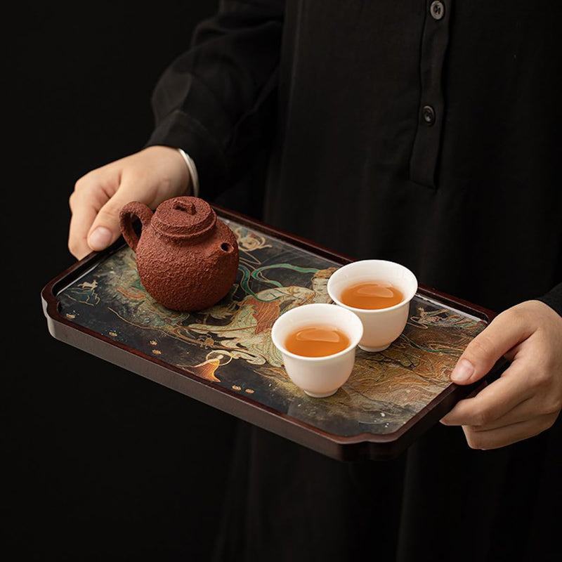 JIKANNOYA お盆 竹製トレー 滑らないトレー 天然竹 多目的トレイ 小物入れ 北欧 トレイ カフェトレー コースター 茶托 ティートレー 前菜プレート ランチョン お膳 お茶 食事用 卓上用トレイ 定食用 多機能 便利 家庭用 業務用 AQTP09-n