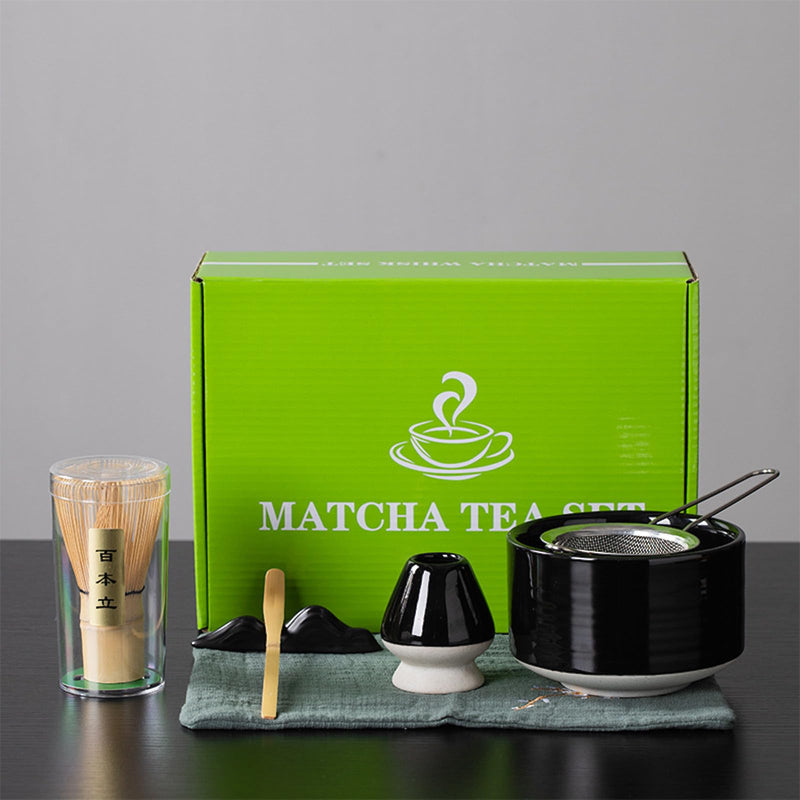JIKANNOYA 抹茶セット お点前セット 4点セット 陶磁器茶碗 茶杓 茶筅 茶せん 百本立 陶磁器茶筅立て くせ直し 抹茶篩 綿茶巾 陶磁器茶杓立て 茶道具 セット 初心者 抹茶スターター おうち時間グッズ お手入れも簡単 母の日 父の日 誕生日 贈り物 450ml