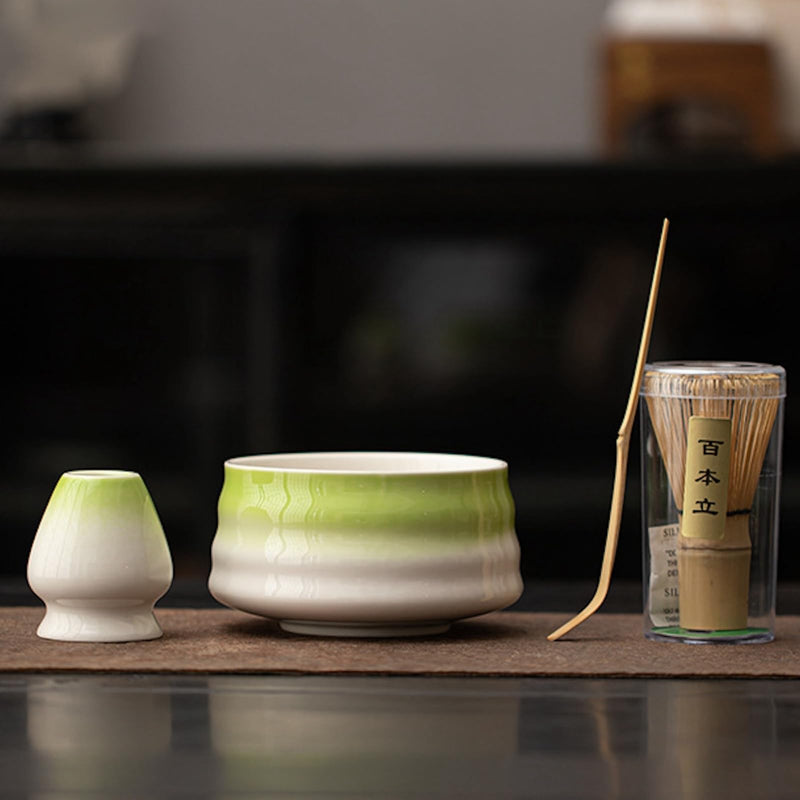 JIKANNOYA 抹茶セット 初心者 お点前セット 茶道具 茶器 セット 4点セット 陶器 抹茶碗 茶杓 茶筅 茶せん 百本立 茶筅立て くせ直し お手入れも簡単 おうち時間グッズ 母の日 父の日 誕生日 贈り物