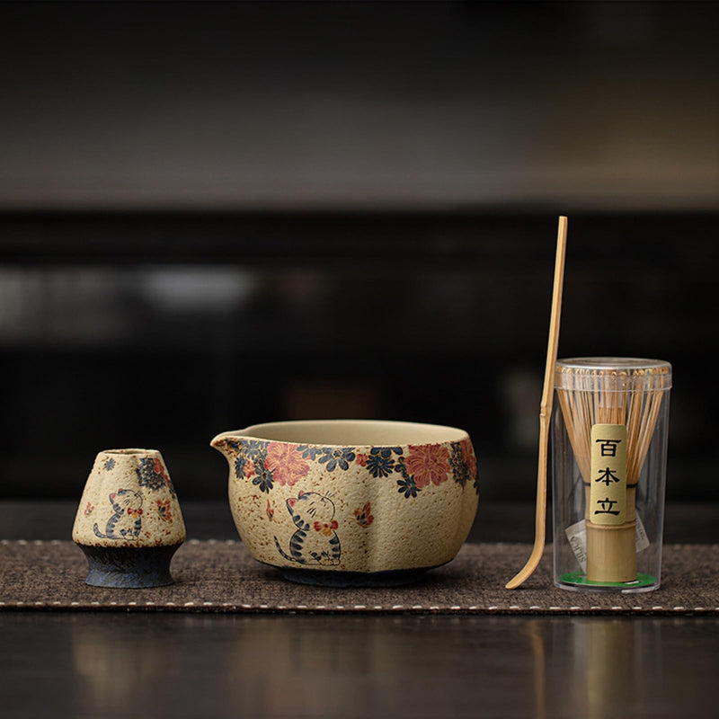JIKANNOYA 抹茶セット 抹茶 セット 自宅用 茶道具 初心者 お点前セット 抹茶 陶器 抹茶茶碗 注ぎ口付き 茶杓 茶杓立て 茶せん 百本立 茶筅立て くせ直し 綿茶巾 抹茶篩 茶道セット matcha set for beginners お手入れも簡単 母の日 父の日 誕生日 贈り物 おしゃれ 550ml AQCJ126