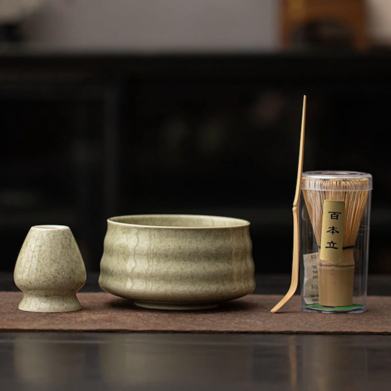 JIKANNOYA 抹茶セット 初心者 お点前セット 茶道具 茶器 セット 4点セット 陶器 抹茶碗 茶杓 茶筅 茶せん 百本立 茶筅立て くせ直し お手入れも簡単 おうち時間グッズ 母の日 父の日 誕生日 贈り物