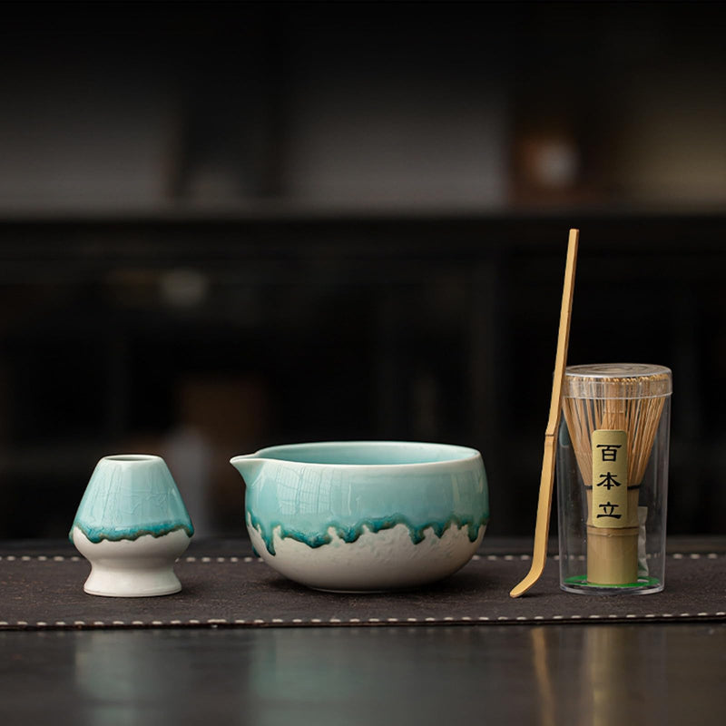 JIKANNOYA 抹茶 セット matcha set 初心者 茶道具 4点セット 陶器 抹茶茶碗 bowl 茶杓 茶せん 百本立 whisk 茶筅立て くせ直し お手入れも簡単 自宅用 ceremony 母の日 父の日 誕生日 贈り物 gift おしゃれ cute 高級 おうち時間グッズ CJ182