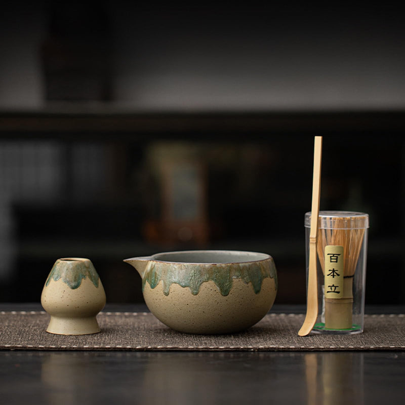 JIKANNOYA 抹茶 セット matcha set 茶道具 4点セット陶器 抹茶茶碗 bowl 茶杓 茶せん 百本立 whisk 茶筅立て くせ直し お手入れも簡単 初心者 自宅用 ceremony 母の日 父の日 誕生日 贈り物 gift おしゃれ cute 高級 おうち時間グッズ CJ164