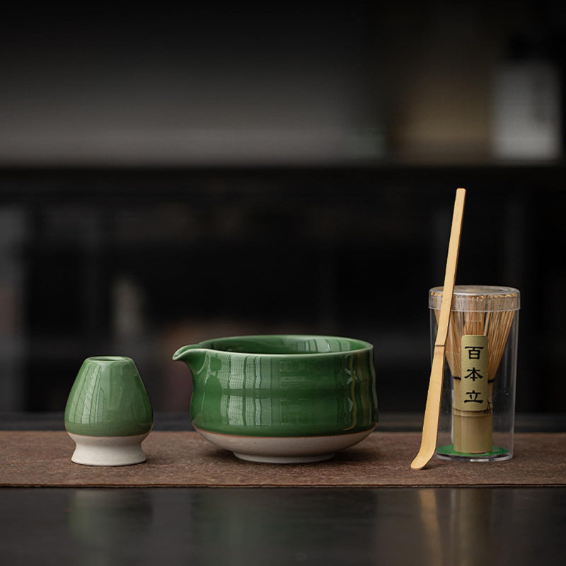 JIKANNOYA 抹茶 セット matcha set 茶道具 4点セット陶器 抹茶茶碗 bowl 茶杓 茶せん 百本立 whisk 茶筅立て くせ直し お手入れも簡単 初心者 自宅用 ceremony 母の日 父の日 誕生日 贈り物 gift おしゃれ cute 高級 おうち時間グッズ 汝窯 CJ156