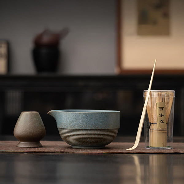 JIKANNOYA 茶道具 セット お点前セット 抹茶セット 4点セット 茶杓 茶筅 茶せん 百本立 茶筅立て くせ直し 初心者 抹茶スターター おうち時間グッズ お手入れも簡単 母の日 父の日 誕生日 贈り物