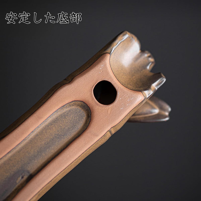 JIKANNOYA 線香立て 灰がこぼれない 横置き 陶器 お香立て ミニ おしゃれ インセンスホルダー 香炉 線香皿 御洒落 人気 仏壇用 睡眠 リラックス 茶室 茶道 瞑想 書斎 竹形 長さ30cm AQXL05