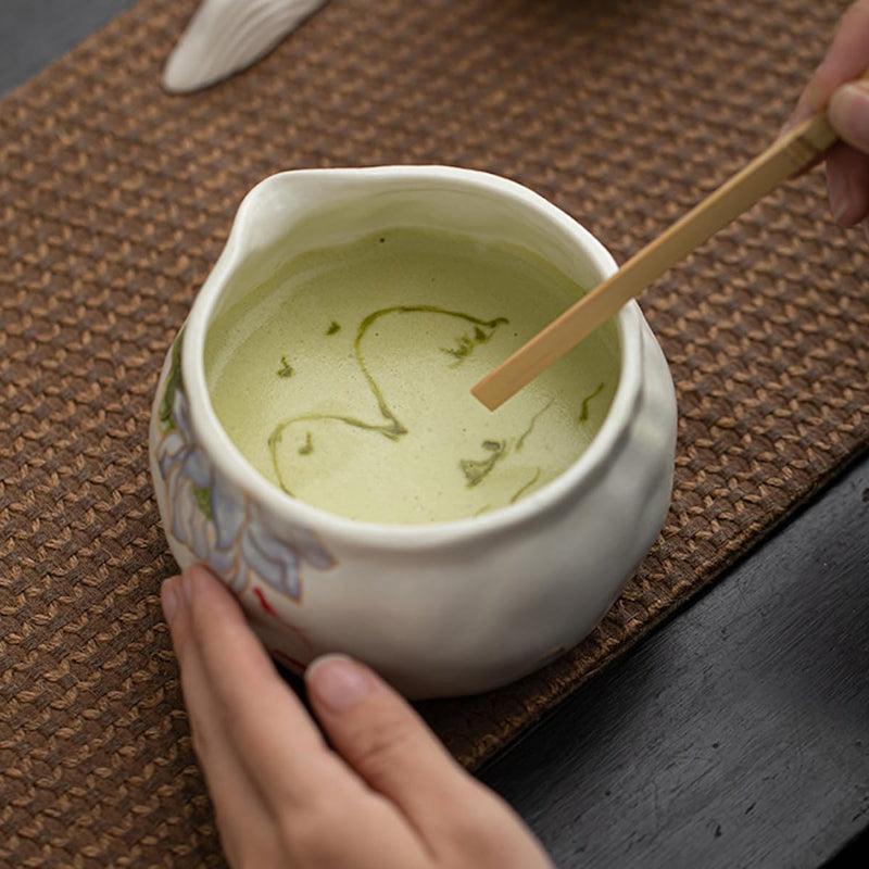 JIKANNOYA 抹茶セット 抹茶 セット 自宅用 茶道具 初心者 お点前セット 陶器 抹茶茶碗 茶杓 茶杓立て 茶せん 百本立 茶筅立て くせ直し 茶道セット matcha set for beginners お手入れも簡単 母の日 父の日 誕生日 贈り物 おしゃれ 8点セット 手描き CJ233