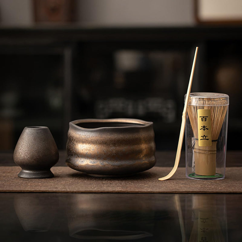 JIKANNOYA 抹茶セット お点前セット 茶道具 セット 4点セット 茶杓 茶筅 茶せん 百本立 茶筅立て くせ直し 初心者 お手入れも簡単 母の日 父の日 誕生日 贈り物 AQCJ02N