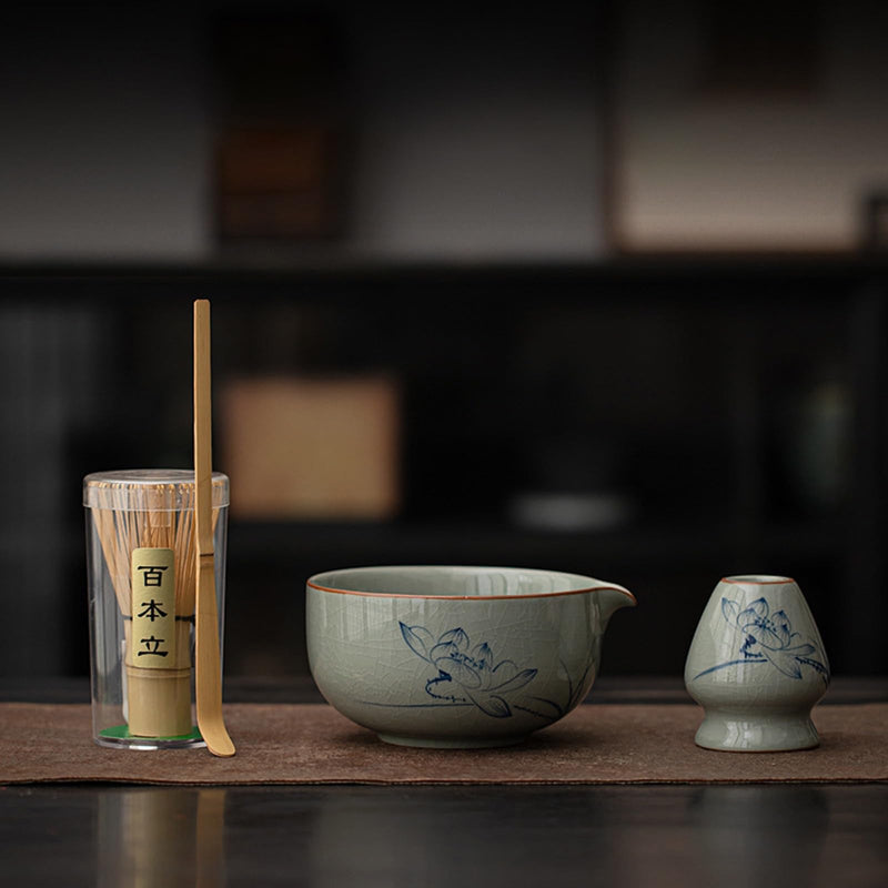 JIKANNOYA 抹茶 セット matcha set 茶道具 4点セット陶器 抹茶茶碗 bowl 茶杓 茶せん 百本立 whisk 茶筅立て くせ直し お手入れも簡単 初心者 自宅用 ceremony 母の日 父の日 誕生日 贈り物 gift おしゃれ cute 高級 おうち時間グッズ 汝窯 CJ153
