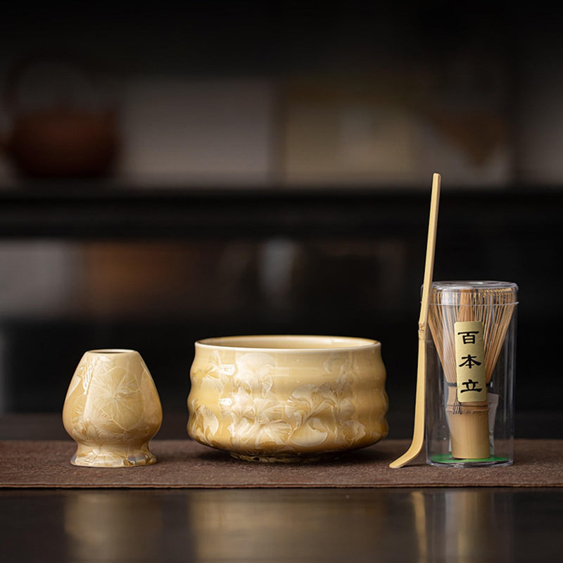 JIKANNOYA 抹茶 セット 抹茶セット 自宅用 茶道具 初心者 お点前セット 抹茶 陶器 抹茶茶碗 茶杓 茶杓立て 茶せん 百本立 茶筅立て くせ直し 綿茶巾 抹茶篩 茶道セット matcha set for beginners お手入れも簡単 母の日 父の日 誕生日 贈り物 おしゃれ 氷花柄 650ml AQCJ104