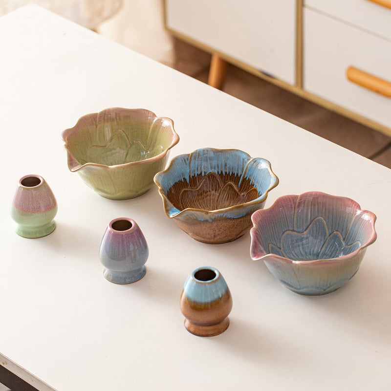 JIKANNOYA 抹茶 セット matcha set 初心者 茶道具 4点セット 陶器 抹茶茶碗 bowl 茶杓 茶せん 百本立 whisk 茶筅立て くせ直し お手入れも簡単 自宅用 ceremony 母の日 父の日 誕生日 贈り物 gift おしゃれ cute 高級 おうち時間グッズ 蓮 CJ187