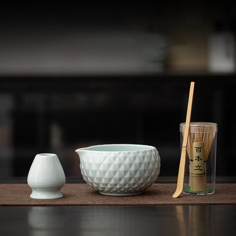 JIKANNOYA 抹茶 セット matcha set 茶道具 4点セット陶器 抹茶茶碗 bowl 茶杓 茶杓立て 茶せん 百本立 whisk 茶筅立て くせ直し 綿茶巾 抹茶篩 お手入れも簡単 初心者 自宅用 ceremony 母の日 父の日 誕生日 贈り物 gift おしゃれ cute 高級 CJ139