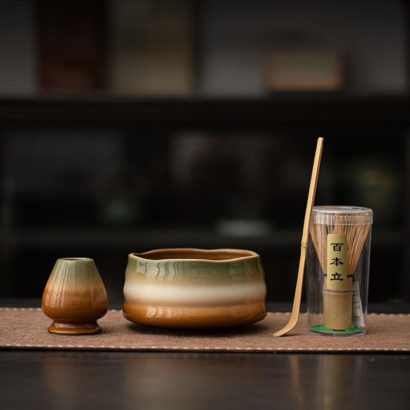 JIKANNOYA 抹茶セット 茶道具 初心者 自宅用 お点前セット matcha set 茶道 茶器 茶杓 茶筅 茶せん 百本立 茶筅立て くせ直し 抹茶篩 綿茶巾 陶器茶杓立て お手入れも簡単 持ち運び アウトドア 母の日 父の日 誕生日 贈り物 人気 おしゃれ 4点セット AQCJ71