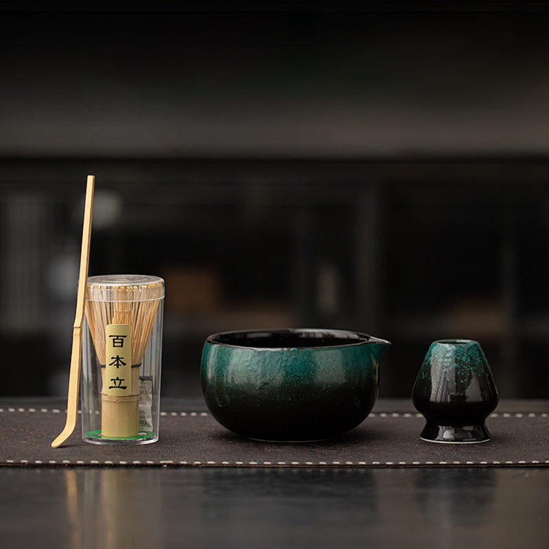 JIKANNOYA 抹茶 セット matcha set 茶道具 4点セット陶器 抹茶茶碗 bowl 茶杓 茶杓立て 茶せん 百本立 whisk 茶筅立て くせ直し 綿茶巾 抹茶篩 お手入れも簡単 初心者 自宅用 ceremony 母の日 父の日 誕生日 贈り物 gift おしゃれ cute 高級 CJ145