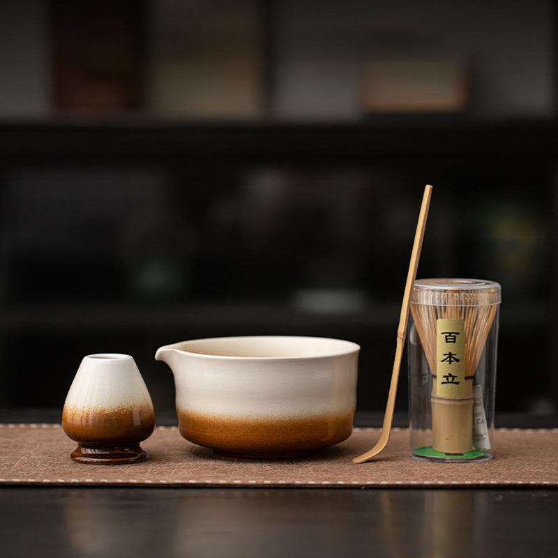 JIKANNOYA 抹茶セット 茶道具 初心者 自宅用 お点前セット matcha set 茶道 茶器 茶杓 茶筅 茶せん 百本立 茶筅立て くせ直し 抹茶篩 綿茶巾 陶器茶杓立て お手入れも簡単 持ち運び アウトドア 母の日 父の日 誕生日 贈り物 人気 おしゃれ 4点セット AQCJ71