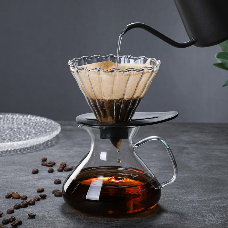 JIKANNOYA コーヒードリッパー ハンドドリップセット コーヒーサーバー 割れない 高ホウ素シリカガラス材料 耐熱ガラス 直火対応 耐寒性 ドリッパー 電子レンジ·食洗機対応 コーヒー用品 洗いやすい 多用途 家用 喫茶店 透明 大きなお腹 ポット 1~2杯用 300ml