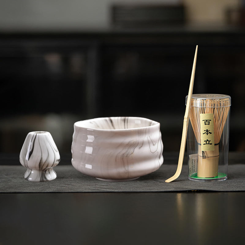 JIKANNOYA 抹茶セット 初心者 お点前セット 茶道具 茶器 セット 4点セット 陶器 抹茶碗 茶杓 茶筅 茶せん 百本立 茶筅立て くせ直し お手入れも簡単 おうち時間グッズ 母の日 父の日 誕生日 贈り物