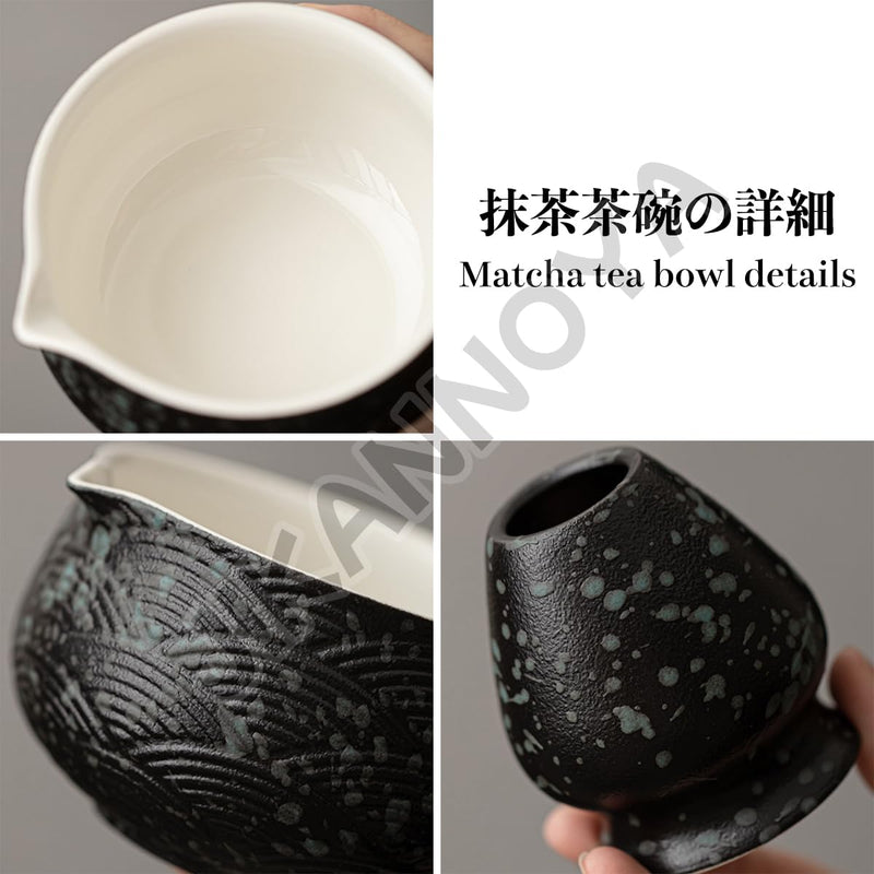 JIKANNOYA 抹茶 セット matcha set 初心者 茶道具 4点セット 陶器 抹茶茶碗 bowl 茶杓 茶せん 百本立 whisk 茶筅立て くせ直し お手入れも簡単 自宅用 ceremony 母の日 父の日 誕生日 贈り物 gift おしゃれ cute 高級 おうち時間グッズ 青海波模様 CJ230