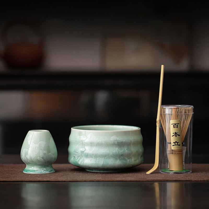JIKANNOYA 抹茶 セット 抹茶セット 自宅用 茶道具 初心者 お点前セット 抹茶 陶器 抹茶茶碗 茶杓 茶杓立て 茶せん 百本立 茶筅立て くせ直し 綿茶巾 抹茶篩 茶道セット matcha set for beginners お手入れも簡単 母の日 父の日 誕生日 贈り物 おしゃれ 氷花柄 650ml AQCJ104