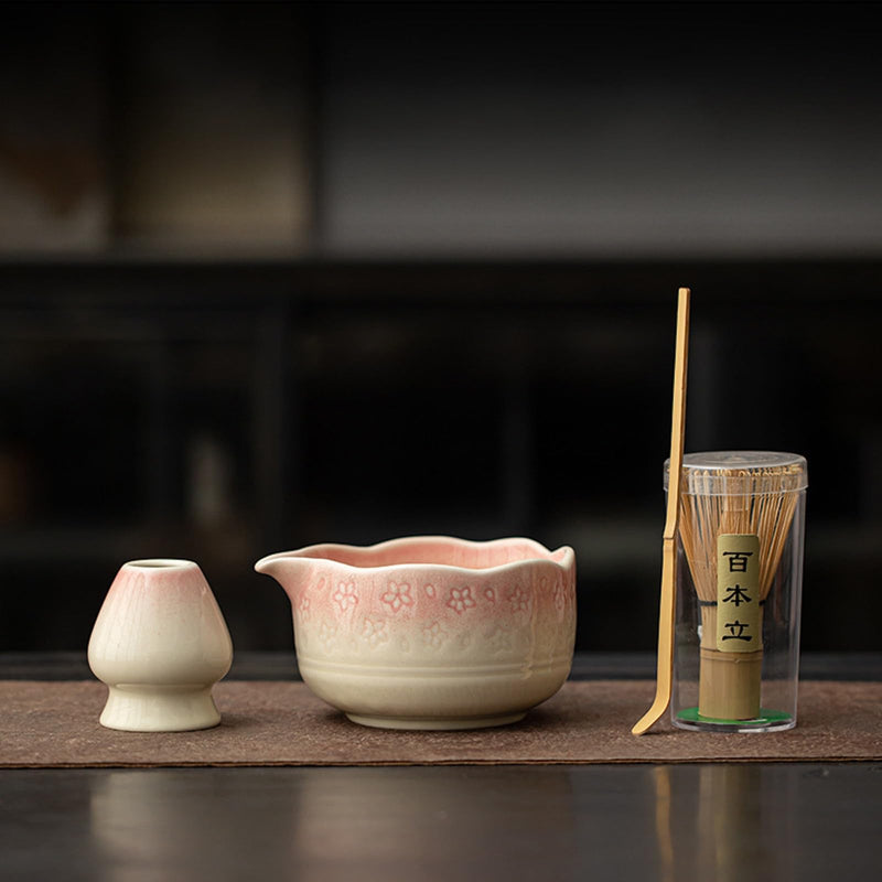 JIKANNOYA 抹茶 セット matcha set 茶道具 4点セット陶器 抹茶茶碗 bowl 茶杓 茶杓立て 茶せん 百本立 whisk 茶筅立て くせ直し 綿茶巾 抹茶篩 お手入れも簡単 初心者 自宅用 ceremony 母の日 父の日 誕生日 贈り物 gift おしゃれ cute 高級 CJ138