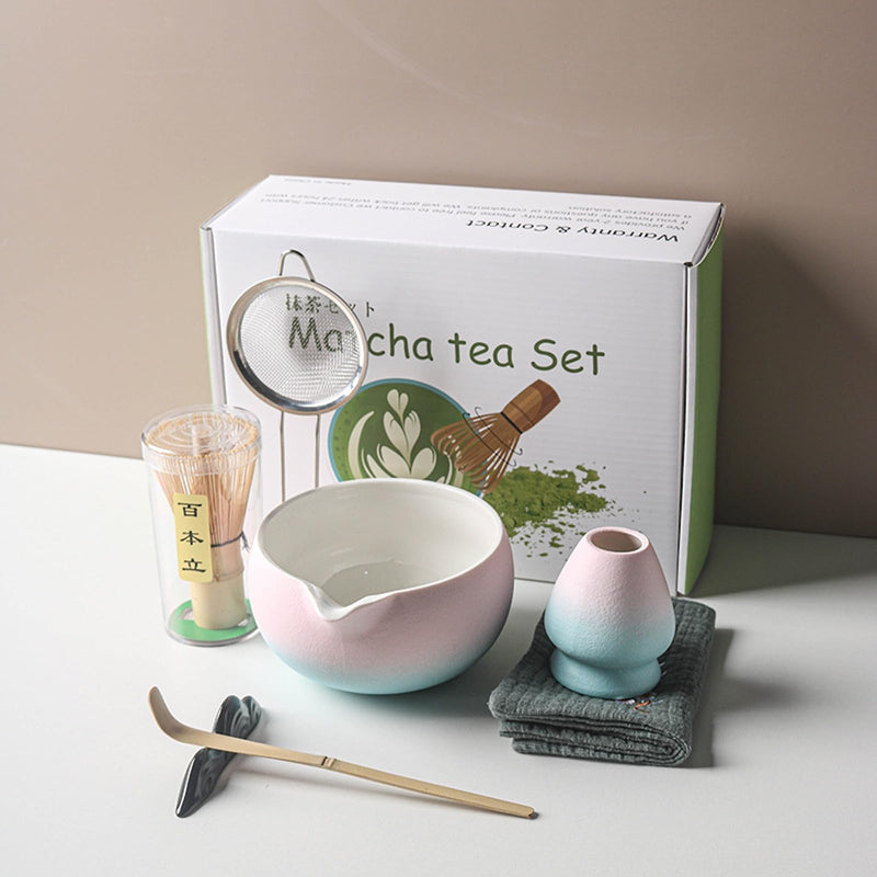 JIKANNOYA 抹茶セット 自宅用 抹茶 セット 茶道具 初心者 お点前セット 抹茶 陶器 抹茶茶碗 注ぎ口付き 茶杓 茶杓立て 茶せん 百本立 茶筅立て くせ直し 綿茶巾 抹茶篩 茶道セット matcha set for beginners お手入れも簡単 母の日 父の日 誕生日 贈り物 おしゃれ 500ml AQCJ66