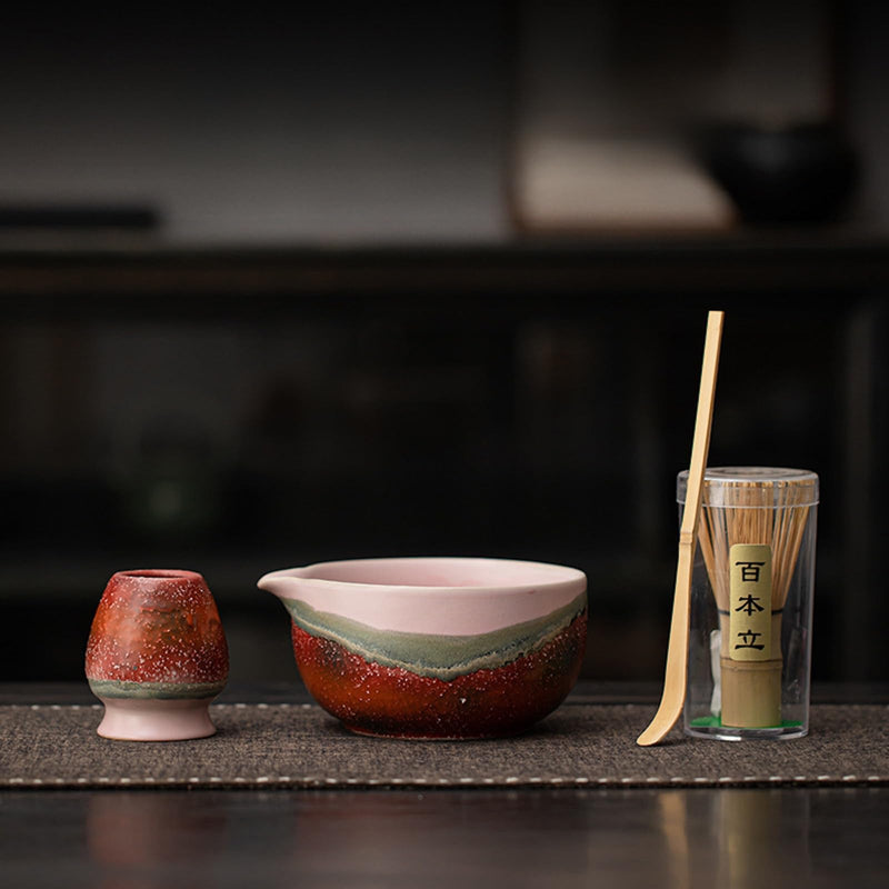 JIKANNOYA 抹茶 セット matcha set 茶道具 4点セット 抹茶茶碗 bowl 茶杓 茶せん 百本立 whisk 茶筅立て くせ直し お手入れも簡単 初心者 自宅用 ceremony 母の日 父の日 誕生日 贈り物 gift 持ち運び おしゃれ cute 高級 おうち時間グッズ CJ176