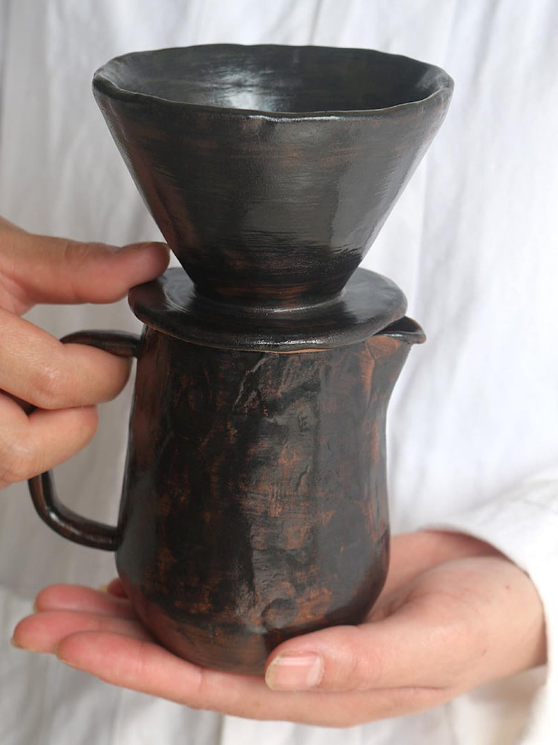 JIKANNOYA コーヒードリッパー コーヒーサーバーセット 300ml 陶器製 レトロ 侘び寂び ハンドドリップセット コーヒーサーバー ドリッパー 電子レンジ·食洗機対応 コーヒー用品 洗いやすい 多用途 家用 喫茶店 プレゼント おしゃれ 1~2杯用 AQKF29
