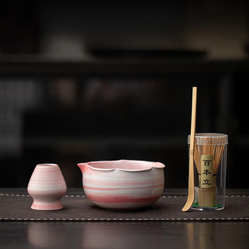 JIKANNOYA 抹茶 セット matcha set 初心者 茶道具 4点セット 陶器 抹茶茶碗 bowl 茶杓 茶せん 百本立 whisk 茶筅立て くせ直し お手入れも簡単 自宅用 ceremony 母の日 父の日 誕生日 贈り物 gift おしゃれ cute 高級 おうち時間グッズ 花 CJ191