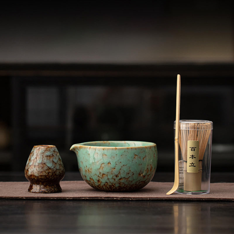 JIKANNOYA 抹茶 セット 抹茶セット 自宅用 茶道具 初心者 お点前セット 抹茶 陶器 抹茶茶碗 茶杓 茶杓立て 茶せん 百本立 茶筅立て くせ直し 綿茶巾 抹茶篩 茶道セット matcha set for beginners お手入れも簡単 母の日 父の日 誕生日 贈り物セット おしゃれ 500ml AQCJ81