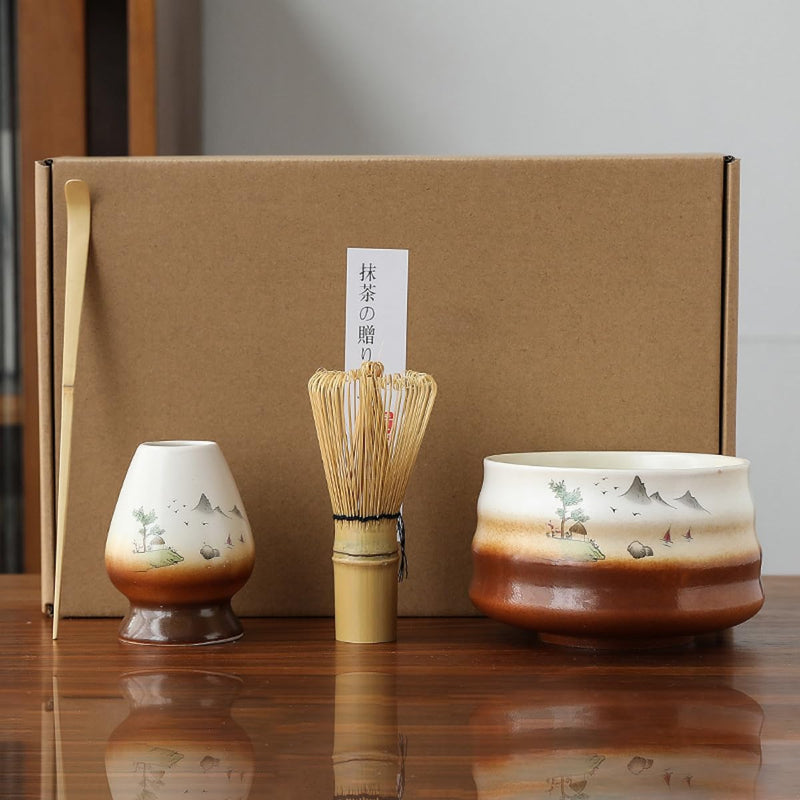 JIKANNOYA 抹茶セット お点前セット 4点セット 茶道具 セット 百本立 茶筅 茶せん 茶筅立て くせ直し 茶杓 お手入れも簡単 おうち時間 初心者さん向け 母の日 誕生日 父の日 贈り物