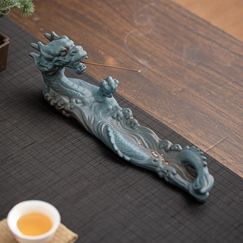 JIKANNOYA お香立て 横置き 龍 線香立て 灰がこぼれない 陶器 おしゃれ インセンスホルダー 香炉 線香皿 線香 逆流線香 三角線香 御洒落 人気 仏壇用 睡眠 リラックス 茶室 茶道 瞑想 書斎 AQXL09