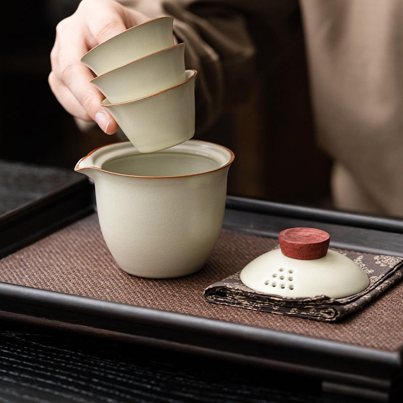 JIKANNOYA 中国茶器セット 茶器 茶具 磁器 湯呑み 急須 セット 携帯 台湾茶器 旅行ティーセット 茶の入れ 携帯用茶具 車載旅行茶器セット 収納バッグ付き 初心者 高級 おしゃれ 軽量 お出かけ用 旅行 お手入れも簡単 母の日 父の日 誕生日 贈り物 汝窯 AQZGCJ07N