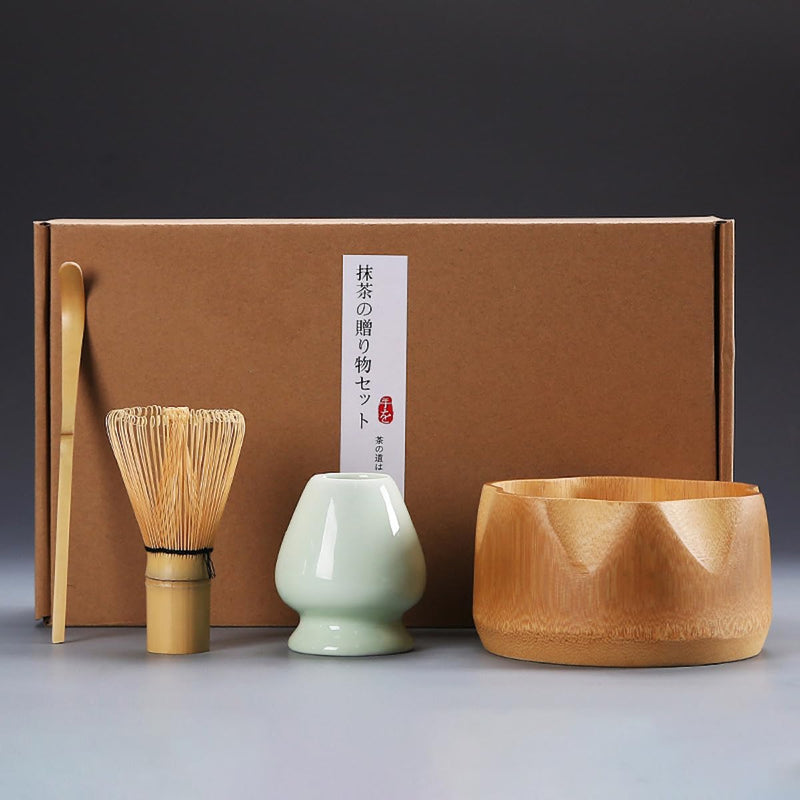 JIKANNOYA 抹茶セット お点前セット 茶道具 セット 4点セット 茶杓 茶筅 茶せん 百本立 茶筅立て くせ直し 初心者 お手入れも簡単 母の日 父の日 誕生日 贈り物 竹製茶碗