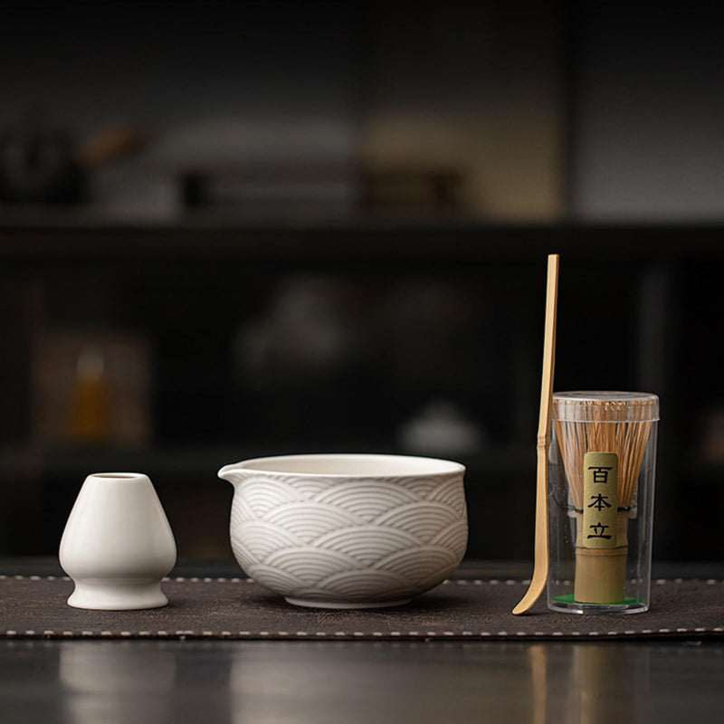 JIKANNOYA 抹茶 セット matcha set 初心者 茶道具 4点セット 陶器 抹茶茶碗 bowl 茶杓 茶せん 百本立 whisk 茶筅立て くせ直し お手入れも簡単 自宅用 ceremony 母の日 父の日 誕生日 贈り物 gift おしゃれ cute 高級 おうち時間グッズ 青海波模様 CJ230