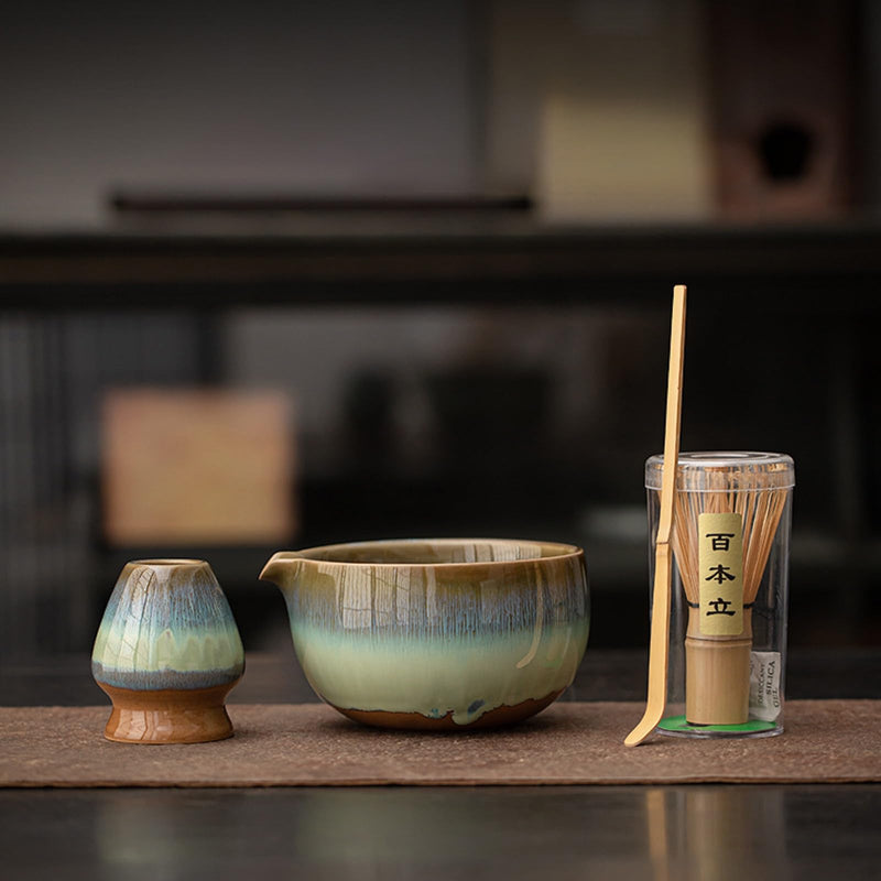 JIKANNOYA 抹茶 セット 抹茶セット 自宅用 茶道具 初心者 お点前セット 抹茶 陶器 抹茶茶碗 茶杓 茶杓立て 茶せん 百本立 茶筅立て くせ直し 綿茶巾 抹茶篩 茶道セット matcha set for beginners お手入れも簡単 母の日 父の日 誕生日 贈り物セット おしゃれ 500ml AQCJ80