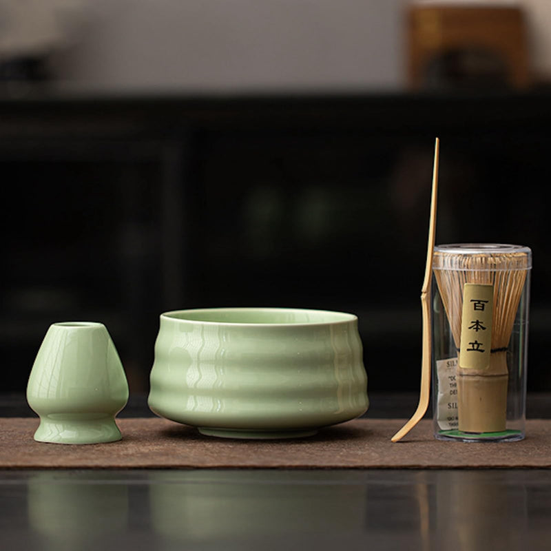 JIKANNOYA 抹茶セット 初心者 お点前セット 茶道具 茶器 セット 4点セット 陶器 抹茶碗 茶杓 茶筅 茶せん 百本立 茶筅立て くせ直し お手入れも簡単 おうち時間グッズ 母の日 父の日 誕生日 贈り物
