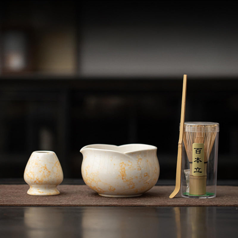 JIKANNOYA 抹茶 セット matcha set 茶道具 4点セット陶器 抹茶茶碗 bowl 茶杓 茶杓立て 茶せん 百本立 whisk 茶筅立て くせ直し 綿茶巾 抹茶篩 お手入れも簡単 初心者 自宅用 ceremony 母の日 父の日 誕生日 贈り物 gift おしゃれ cute 高級 CJ140