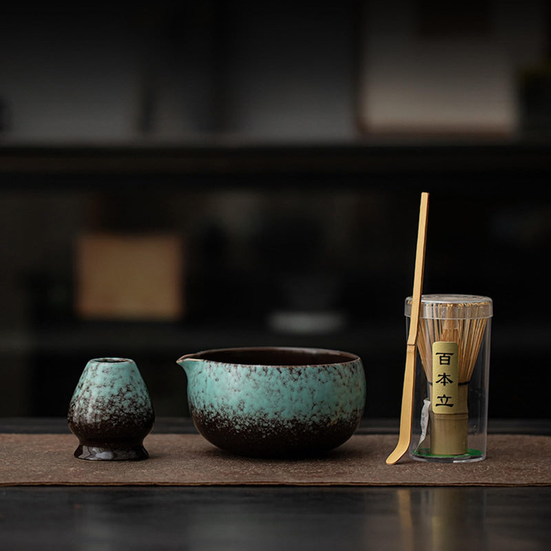 JIKANNOYA 抹茶 セット matcha set 茶道具 4点セット 抹茶茶碗 bowl 茶杓 茶せん 百本立 whisk 茶筅立て くせ直し お手入れも簡単 初心者 自宅用 ceremony 母の日 父の日 誕生日 贈り物 gift 持ち運び おしゃれ cute 高級 おうち時間グッズ CJ175