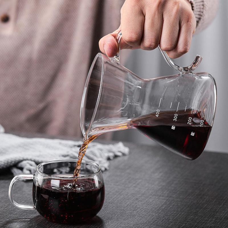 JIKANNOYA コーヒーポット 割れない 高ホウ素シリカガラス材料 目盛付き 直火対応 コーヒーサーバー 透明 電子レンジ 食洗機対応 コーヒー用品 使いやすい 洗いやすい 多用途 家用 喫茶店 1~3杯用