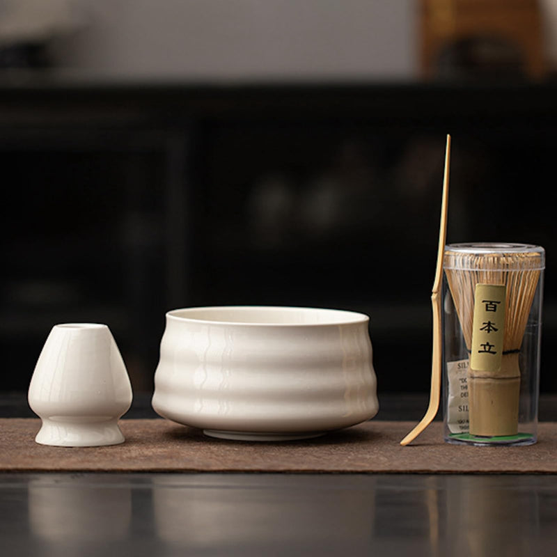 JIKANNOYA 抹茶セット 初心者 お点前セット 茶道具 茶器 セット 4点セット 陶器 抹茶碗 茶杓 茶筅 茶せん 百本立 茶筅立て くせ直し お手入れも簡単 おうち時間グッズ 母の日 父の日 誕生日 贈り物