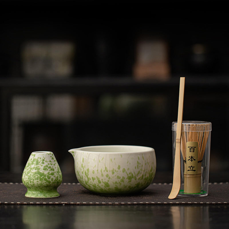 JIKANNOYA 抹茶 セット matcha set 茶道具 4点セット 抹茶茶碗 bowl 茶杓 茶せん 百本立 whisk 茶筅立て くせ直し お手入れも簡単 初心者 自宅用 ceremony 母の日 父の日 誕生日 贈り物 gift 持ち運び おしゃれ cute 高級 おうち時間グッズ CJ178