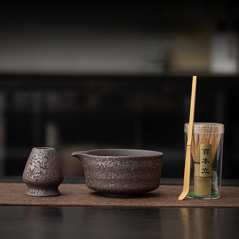 JIKANNOYA 抹茶 セット matcha set 茶道具 4点セット陶器 抹茶茶碗 bowl 茶杓 茶杓立て 茶せん 百本立 whisk 茶筅立て くせ直し 綿茶巾 抹茶篩 お手入れも簡単 初心者 自宅用 ceremony 母の日 父の日 誕生日 贈り物 gift おしゃれ cute 高級 CJ141