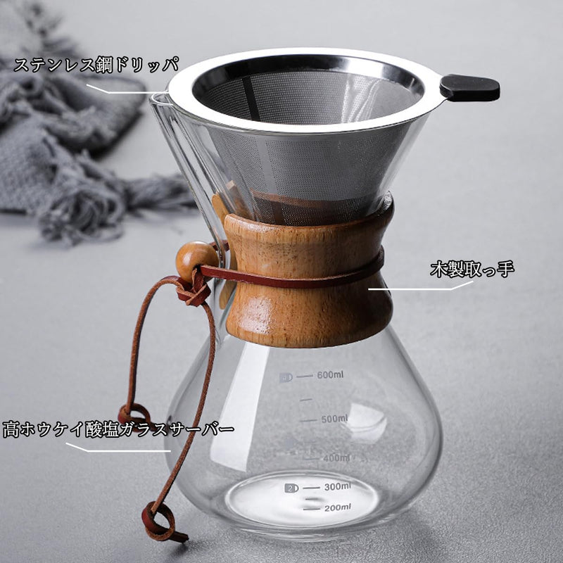 JIKANNOYA コーヒーサーバー 割れない 400ml 高ホウ素シリカガラス材料 目盛付き 直火対応 コーヒーポット 透明 電子レンジ 食洗機対応 コーヒー用品 使いやすい 洗いやすい 多用途 家用 喫茶店 1~3杯用