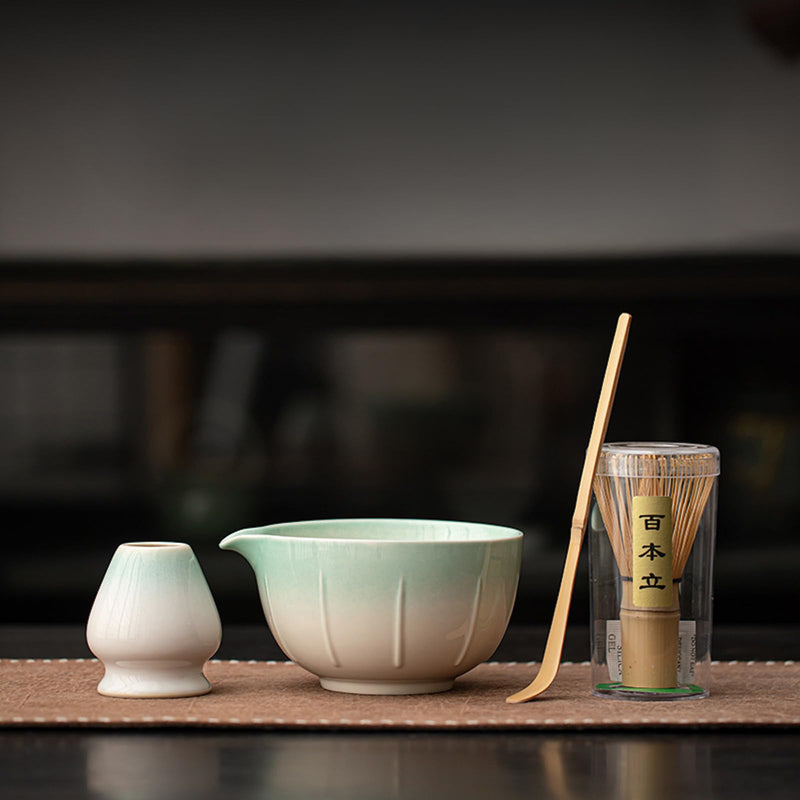 JIKANNOYA 抹茶セット 茶道具 初心者 自宅用 お点前セット matcha set 茶道 茶器 茶杓 茶筅 茶せん 百本立 茶筅立て くせ直し 抹茶篩 綿茶巾 陶器茶杓立て お手入れも簡単 持ち運び アウトドア 母の日 父の日 誕生日 贈り物 人気 おしゃれ 4点セット AQCJ72