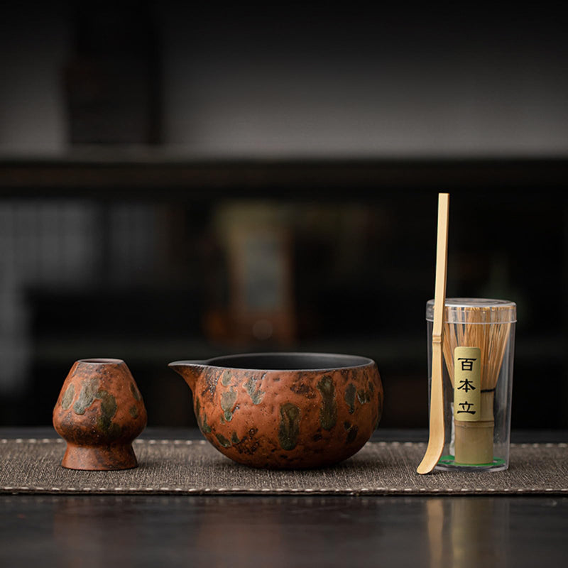 JIKANNOYA 抹茶 セット matcha set 茶道具 4点セット陶器 抹茶茶碗 bowl 茶杓 茶せん 百本立 whisk 茶筅立て くせ直し お手入れも簡単 初心者 自宅用 ceremony 母の日 父の日 誕生日 贈り物 gift おしゃれ cute 高級 おうち時間グッズ CJ164
