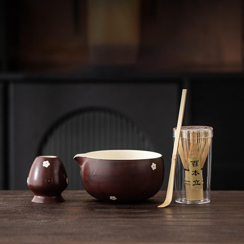 JIKANNOYA 抹茶セット 抹茶 セット 自宅用 茶道具 初心者 お点前セット 抹茶 陶器 抹茶茶碗 注ぎ口付き 茶杓 茶杓立て 茶せん 百本立 茶筅立て くせ直し 綿茶巾 抹茶篩 茶道セット matcha set for beginners お手入れも簡単 母の日 父の日 誕生日 贈り物 おしゃれ 500ml AQCJ123