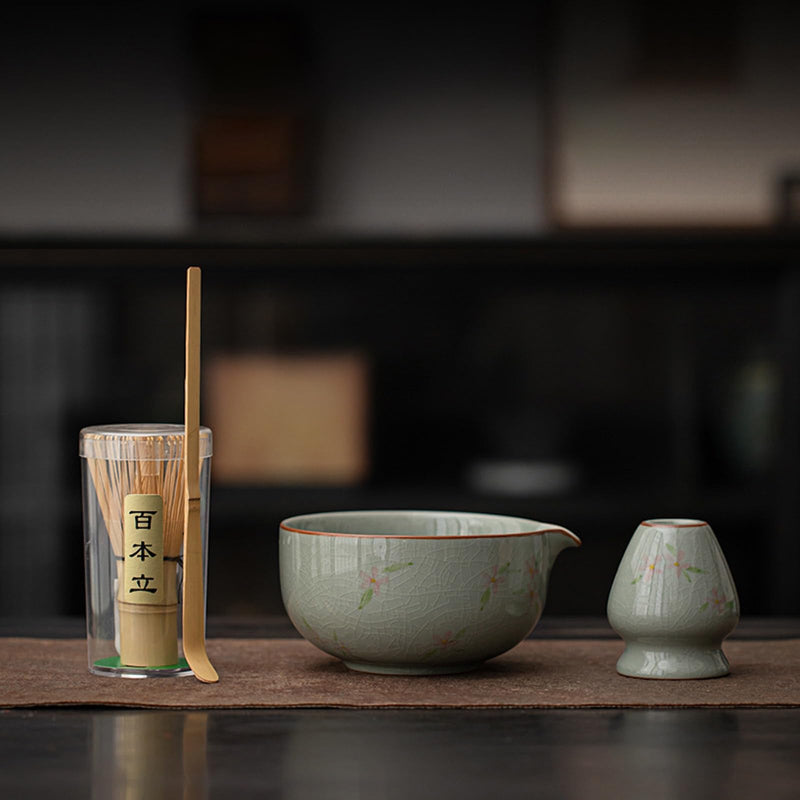 JIKANNOYA 抹茶 セット matcha set 茶道具 4点セット陶器 抹茶茶碗 bowl 茶杓 茶せん 百本立 whisk 茶筅立て くせ直し お手入れも簡単 初心者 自宅用 ceremony 母の日 父の日 誕生日 贈り物 gift おしゃれ cute 高級 おうち時間グッズ 汝窯 CJ153