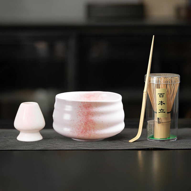 JIKANNOYA 抹茶セット 初心者 お点前セット 茶道具 茶器 セット 4点セット 陶器 抹茶碗 茶杓 茶筅 茶せん 百本立 茶筅立て くせ直し お手入れも簡単 おうち時間グッズ 母の日 父の日 誕生日 贈り物