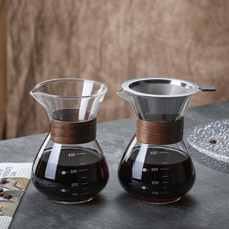 JIKANNOYA コーヒーサーバー 割れない 400ml 高ホウ素シリカガラス材料 目盛付き 直火対応 コーヒーポット 透明 電子レンジ 食洗機対応 コーヒー用品 使いやすい 洗いやすい 多用途 家用 喫茶店 1~3杯用
