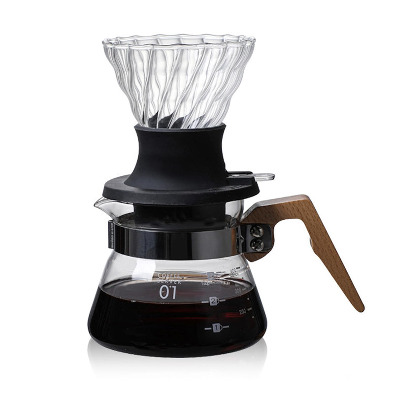 JIKANNOYA コーヒードリッパー ハンドドリップセット コーヒーサーバー 割れない 高ホウ素シリカガラス材料 耐熱ガラス 直火対応 耐寒性 木材 ドリッパー ダイヤモンド 電子レンジ·食洗機対応 コーヒー用品 目盛り付き 洗いやすい 多用途 家用 喫茶店 1~4杯用 AQKF25